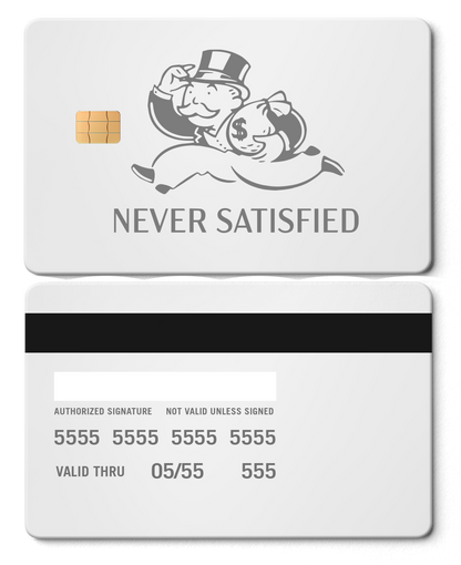 Exclusive Never Satisfied metal card with premium metal finish, high-end custom metal card for global buyers