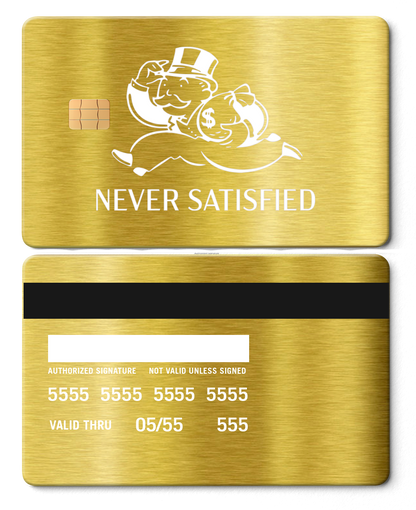 Ultra-premium Never Satisfied metal card with luxurious engraved design, elite custom metal card for global buyers