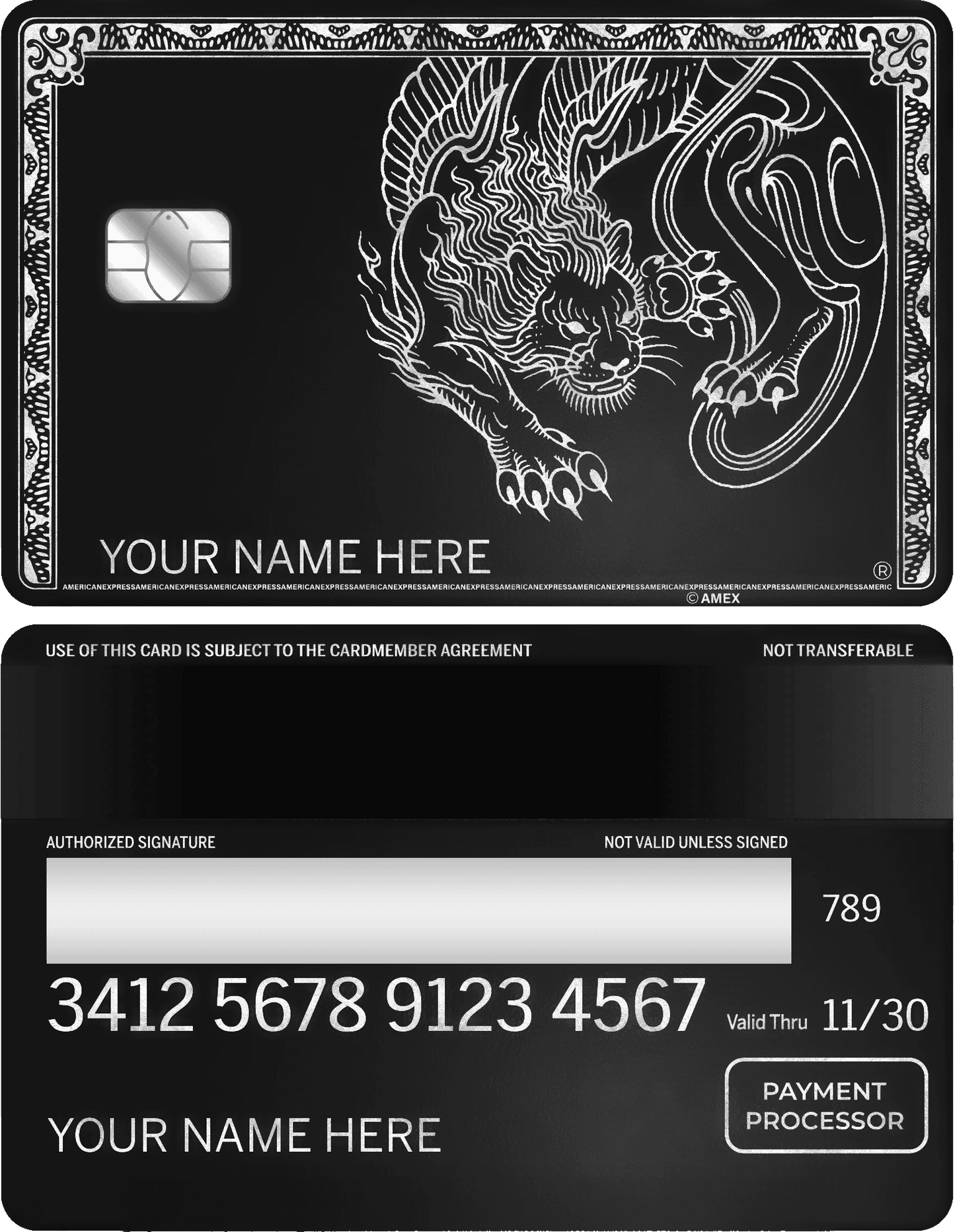 Exclusive panther metal card with high-end engraved wildlife artwork