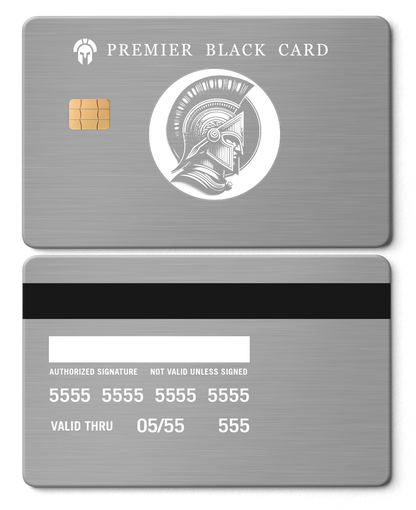 Custom engraved Premier Black metal card with intricate design, premium metal card for international collectors