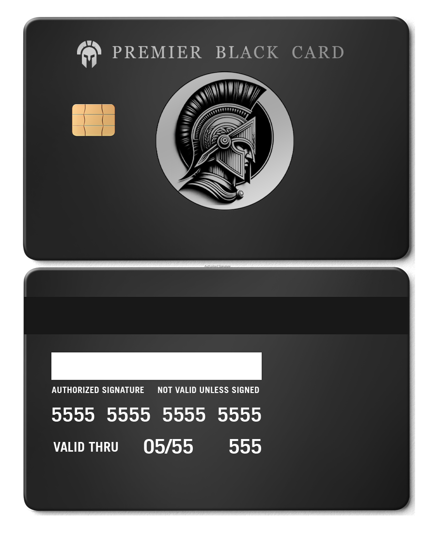 Exclusive Premier Black metal card with sophisticated engraved artwork, premium custom metal card worldwide