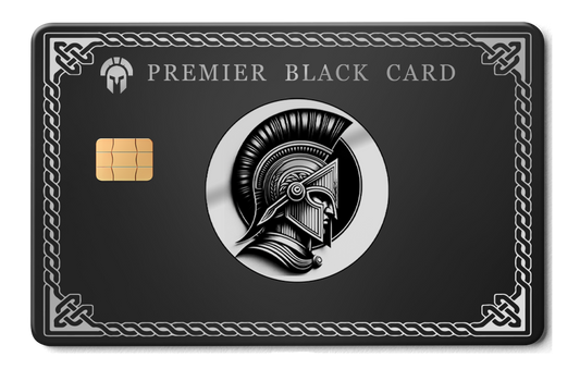 Premier Black Spartan metal card by Gold Wraps, premium stainless steel warrior design