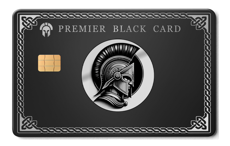 Premier Black Spartan metal card by Gold Wraps, premium stainless steel warrior design