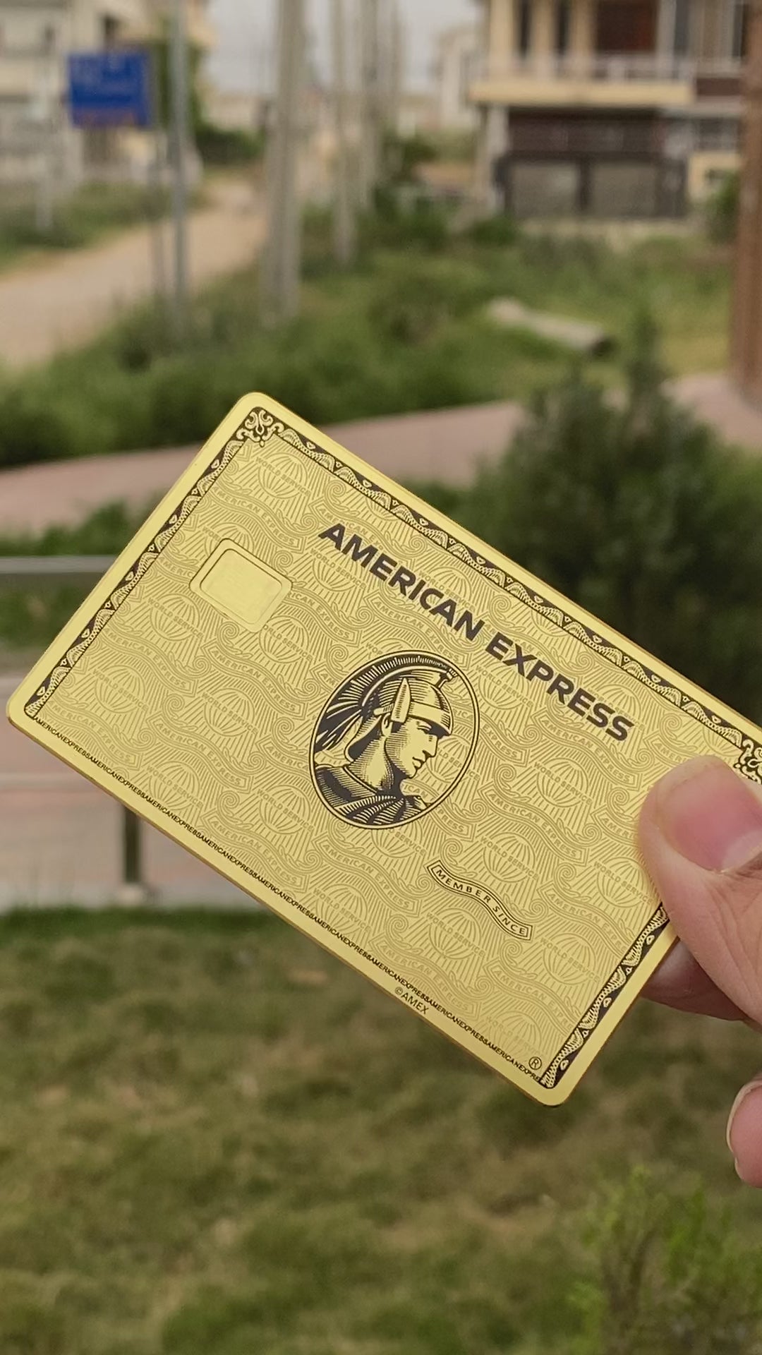 Video reel showcasing Gold American Express metal card with luxurious design, premium craftsmanship, and elite international appeal