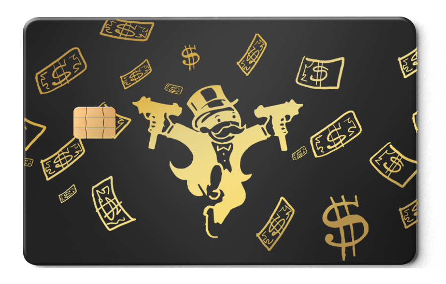 Raining Monopoly metal card by Gold Wraps, stainless steel with Monopoly Man design