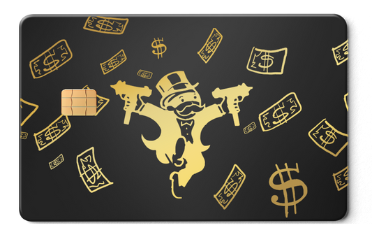 Raining Monopoly metal card by Gold Wraps, stainless steel with Monopoly Man design