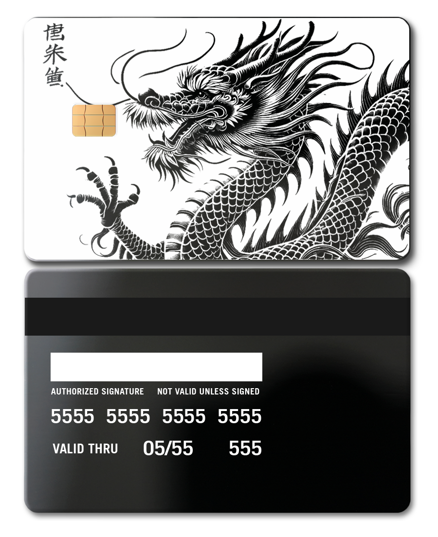Script Dragon metal card with intricate engraved artwork, premium custom metal card for international collectors