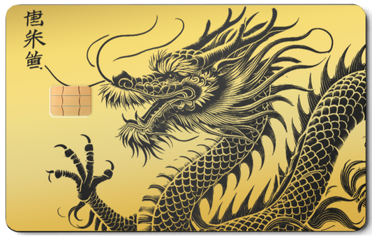Script Dragon metal card by Gold Wraps, stainless steel with East Asian dragon design