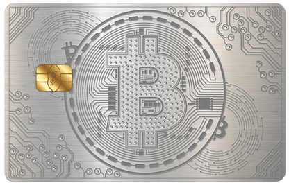 Silver Bitcoin metal card by Gold Wraps, premium silver stainless steel crypto card