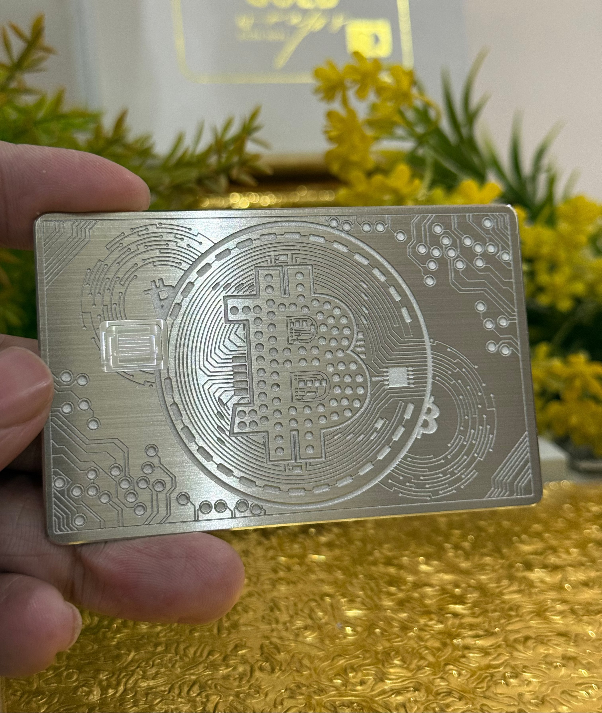Luxury silver Bitcoin metal card for exclusive cryptocurrency users