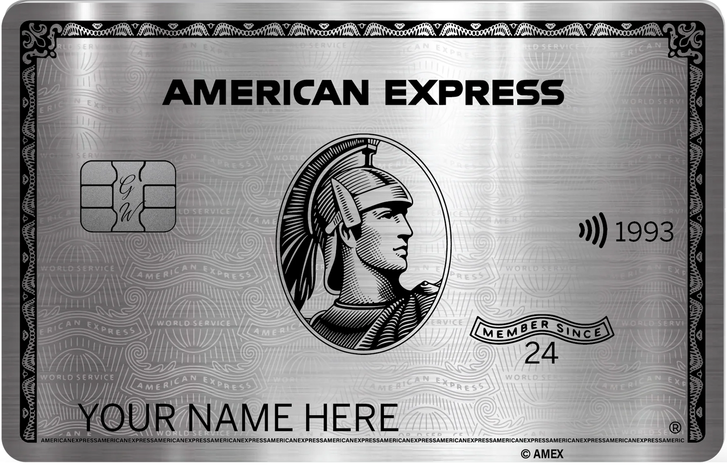 Platinum AMEX metal card by Gold Wraps, premium silver stainless steel luxury card