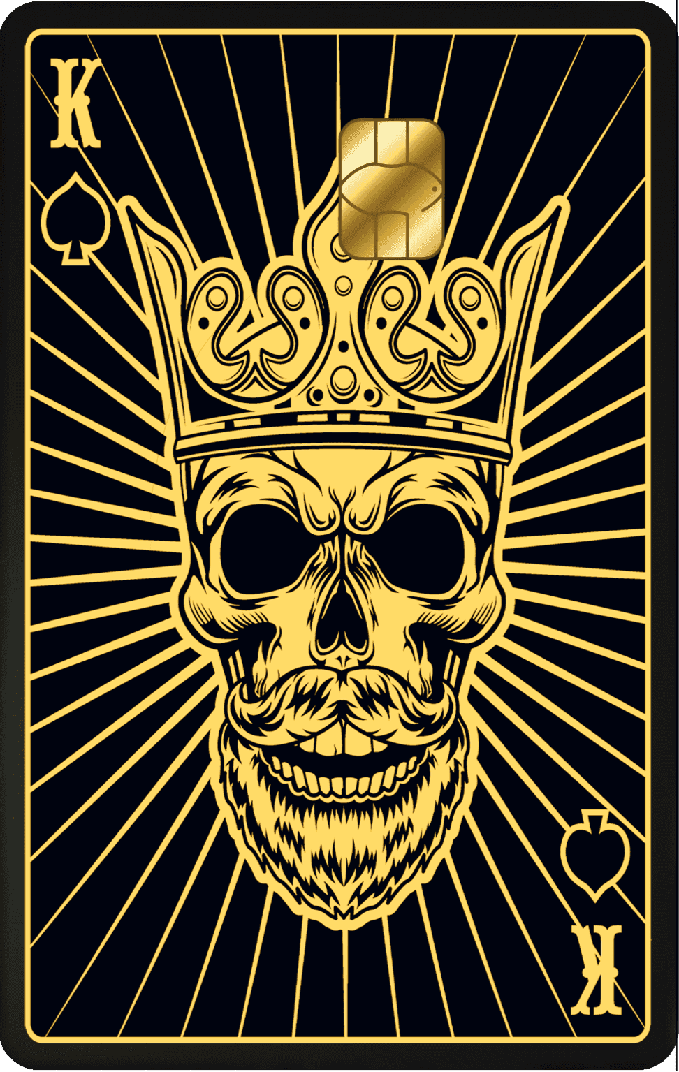 Skull King metal card by Gold Wraps, stainless steel with crowned skull design