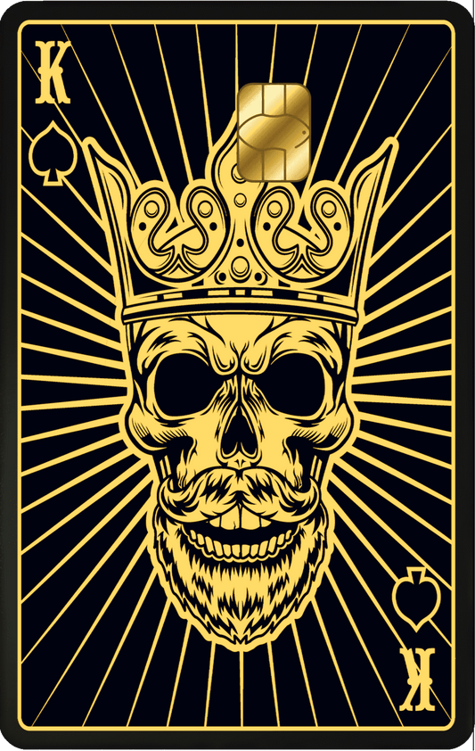 Skull King metal card by Gold Wraps, stainless steel with crowned skull design