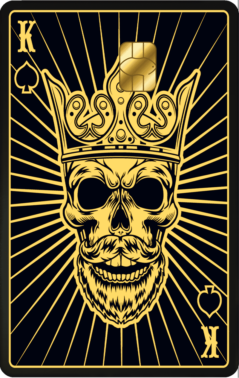 Skull King metal card by Gold Wraps, stainless steel with crowned skull design