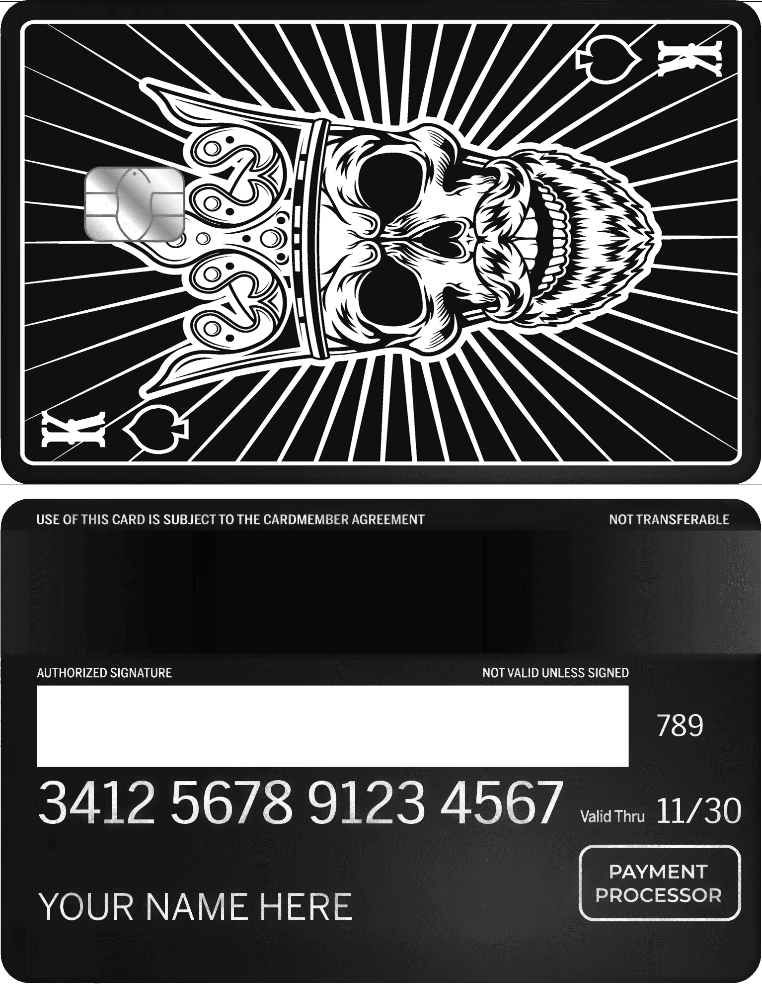 Exclusive Skull King vertical metal card with powerful skull artwork for high-end clients