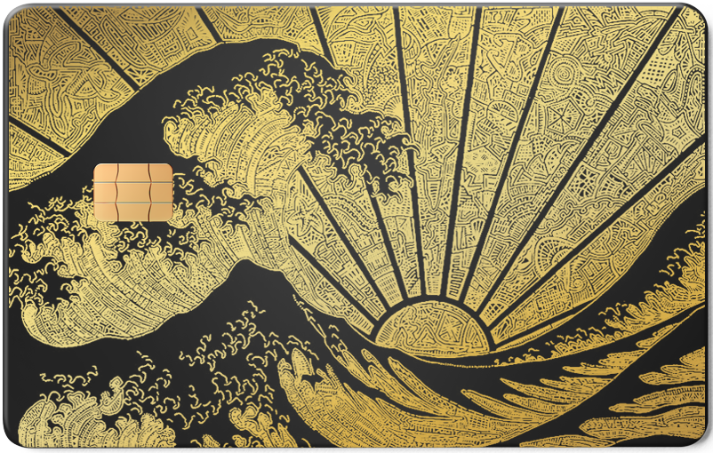 The Great Wave metal card by Gold Wraps, stainless steel with Hokusai wave design
