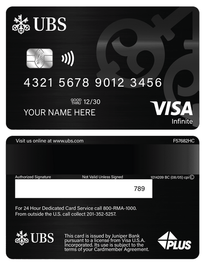 Luxury UBS metal card with sophisticated corporate styling