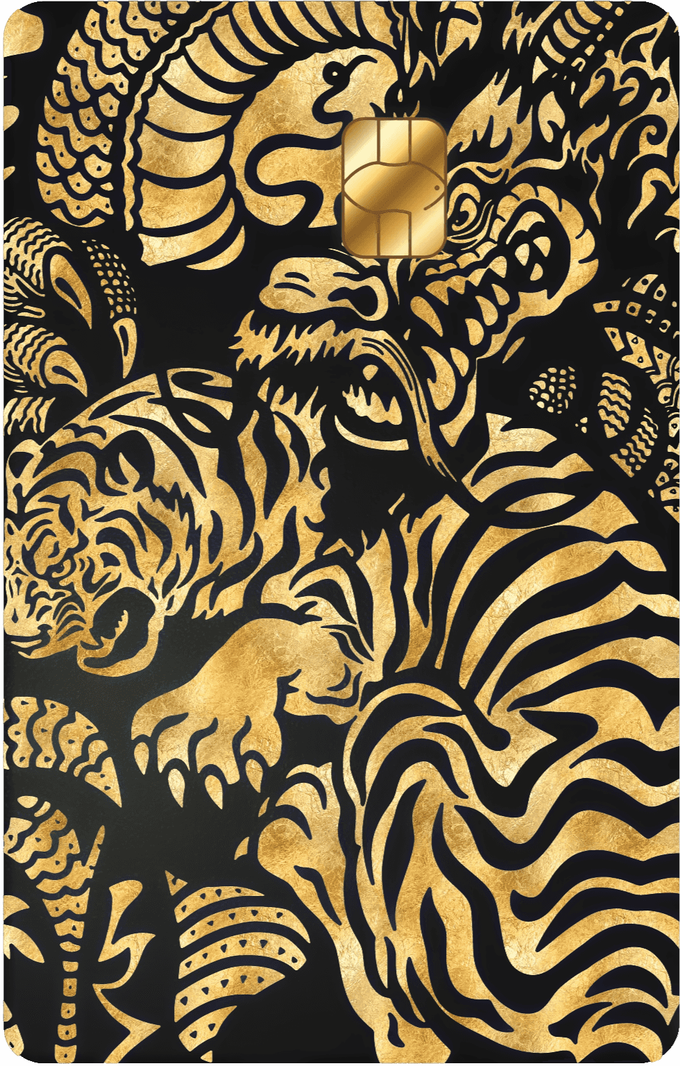 Yakuza metal card by Gold Wraps, stainless steel with Japanese tiger and dragon design