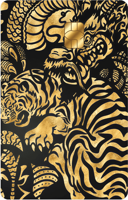 Yakuza metal card by Gold Wraps, stainless steel with Japanese tiger and dragon design