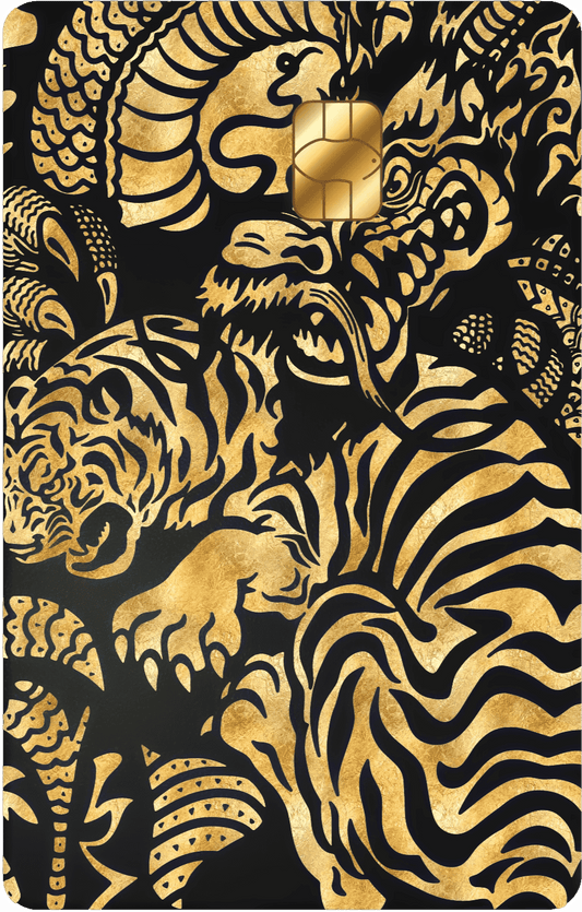Yakuza metal card by Gold Wraps, stainless steel with Japanese tiger and dragon design