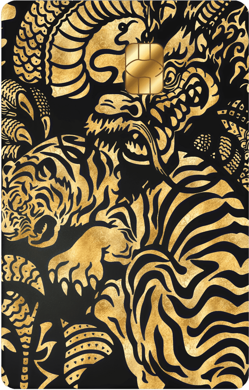 Yakuza metal card by Gold Wraps, stainless steel with Japanese tiger and dragon design